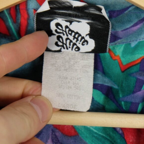 Hilo Hattie Shirt Mens Large Red Blue Floral Tropical Camp Hawaiian Cotton - Picture 8 of 8